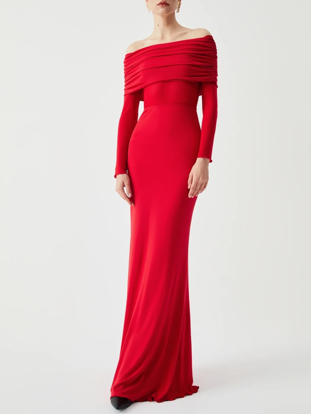 Commense Off-Shoulder Red Fitted Maxi Skirt